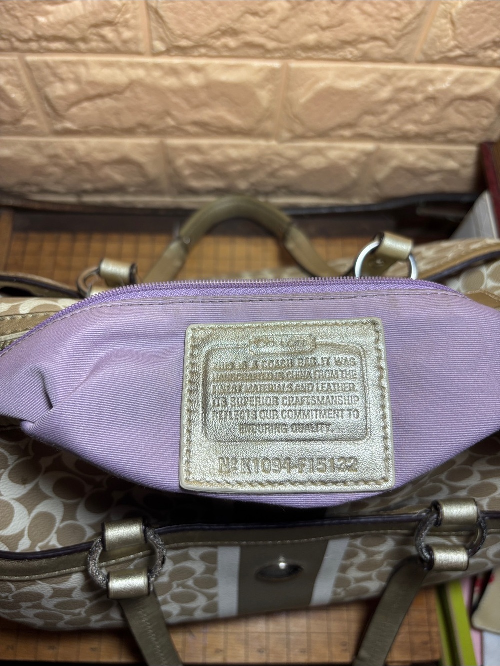 Coach Chelsea Heritage Signature Stripe Satchel Bag in Light Khaki and Silver - Picture 3 of 17